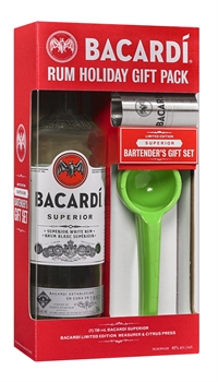 Bacardi Superior W/ Squeezer & Brushed Stainless Steel Jigger Gift Pack 750Ml